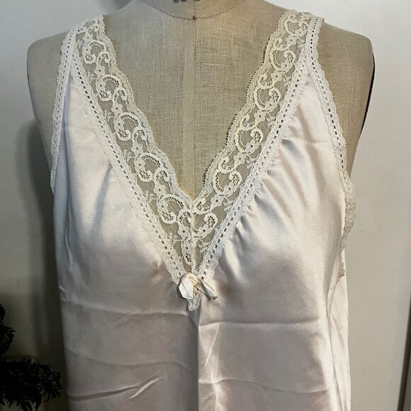 Vintage CHRISTIAN DIOR Satin Baby Pink Lace Cami  Size Large - Picture 2 of 9